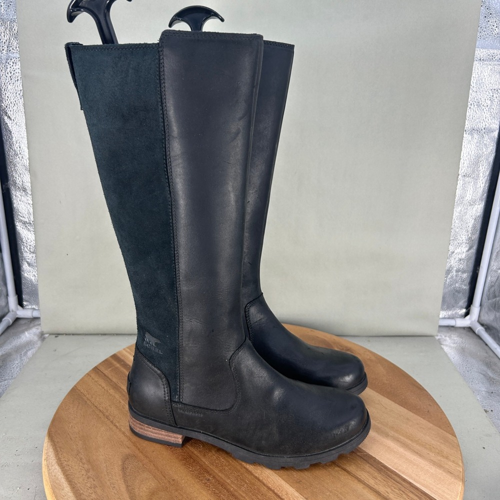 Sorel Slimpack III Tall Waterproof Boots Black Leather Suede Women 7.5